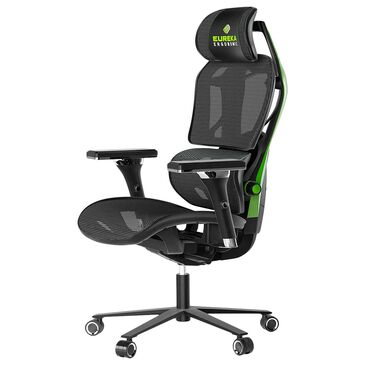 Eureka Typhon Hybrid Gaming Chair in Black and Green, , large