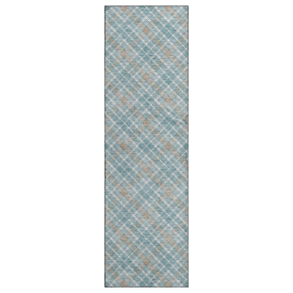 Dalyn Rug Company Soft Essentials Plaid Teal 2"3" x 7"6" Indoor/Outdoor Runner, , large