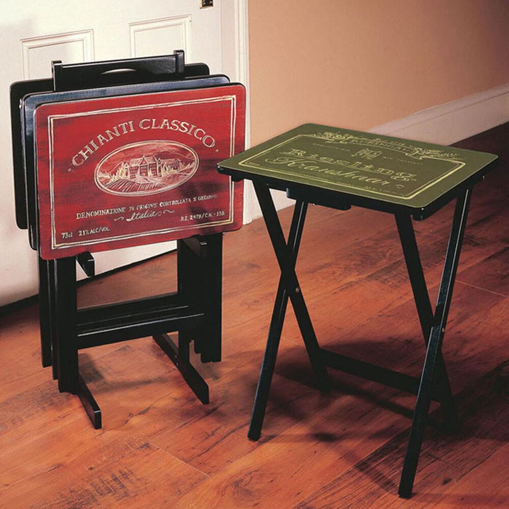 Cape Craftsmen Wine Label TV Tray Set with Stand (Set of 4), , large