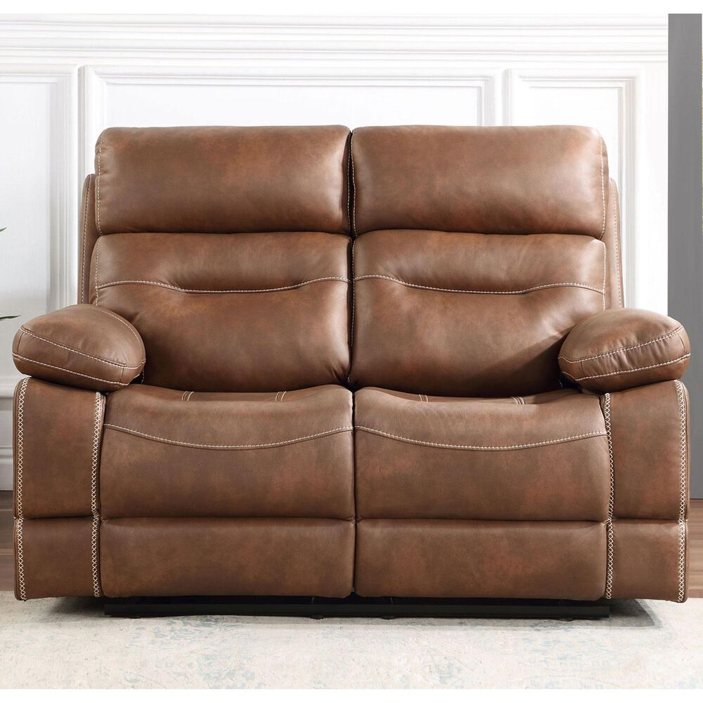 Steve Silver Rudger Manual Reclining Loveseat in Chestnut Brown, , large
