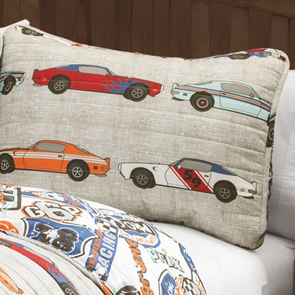Triangle Home Fashions Race Cars 2-Piece Twin Quilt Set in Blue and Orange, , large