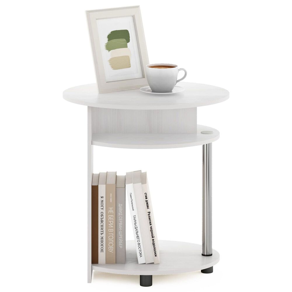 HOMLUX Oval End Table with Bookshelf in White Oak and Chrome, , large