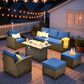 HOMLUX 6-Piece Patio Conversation Set with 42" Fire Pit Table and Light Brown Wicker in Navy Blue, , large