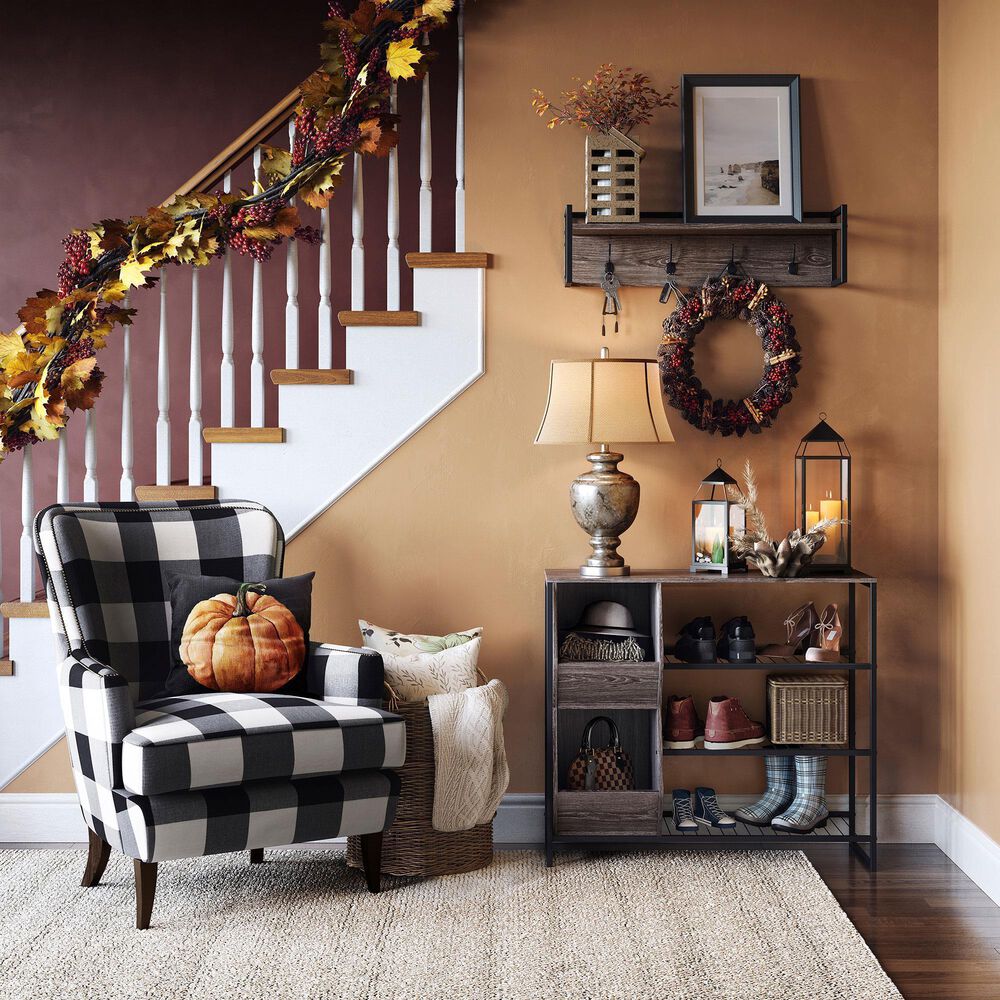 RiverRidge Home Afton 4-Hook Wall Shelf in Dark Weathered Woodgrain and Black, , large