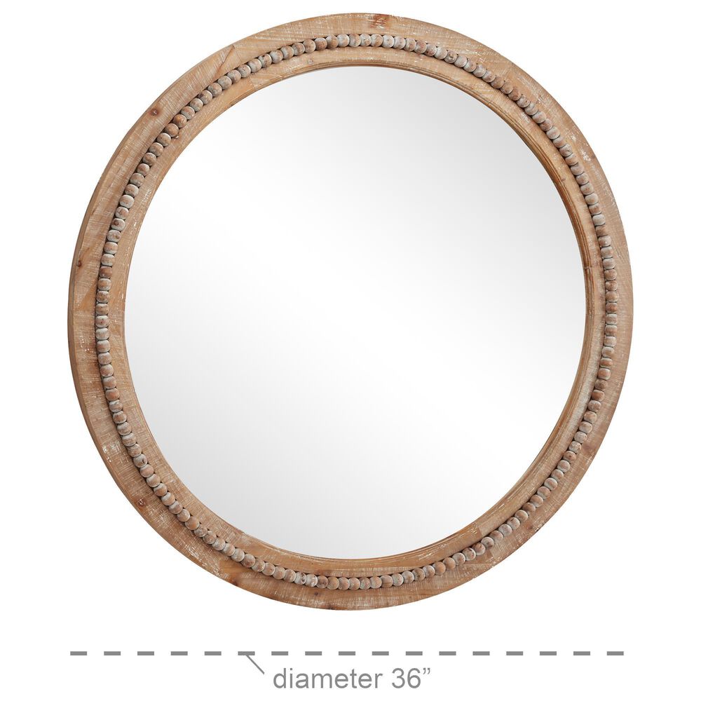 Maple and Jade 36&quot; Bohemian Wall Mirror with Beaded Frame in Distressed Light Brown and White, , large