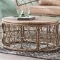 Hearth and Haven Bruce Outdoor Round Wicker Coffee Table with Open Lattice Design in Brown, , large