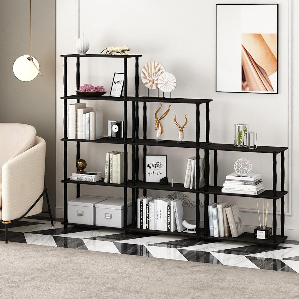 HOMLUX Turn-N-Tube 4-Tier Corner Open Storage Bookshelf in Espresso and Black, , large