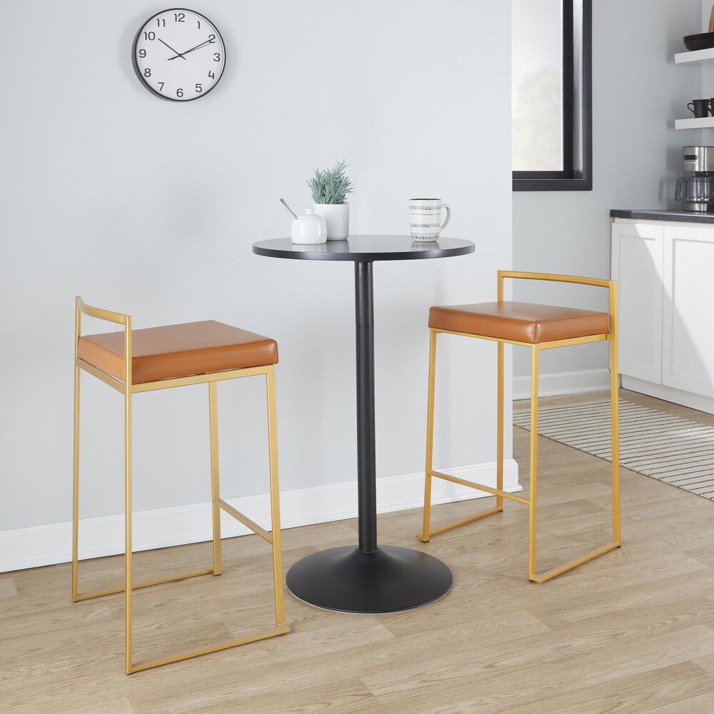 LumiSource Fuji 26" Stacker Counter Stool with Camel Upholstery in Gold (Set of 2), , large