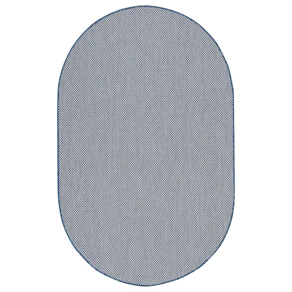 Nourison Courtyard Ivory and Blue 5&#39; x 8&#39; Oval Indoor/Outdoor Area Rug, , large