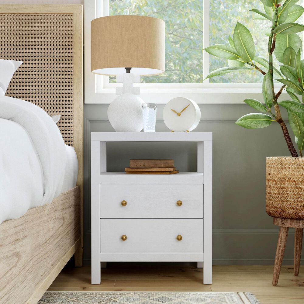 Butler Specialty Company Nora 2 Drawer Nightstand with Open Shelf in Textured White, , large