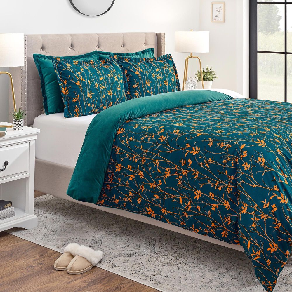 5-Piece King Velvet Duvet Set in Bramble Teal, , large