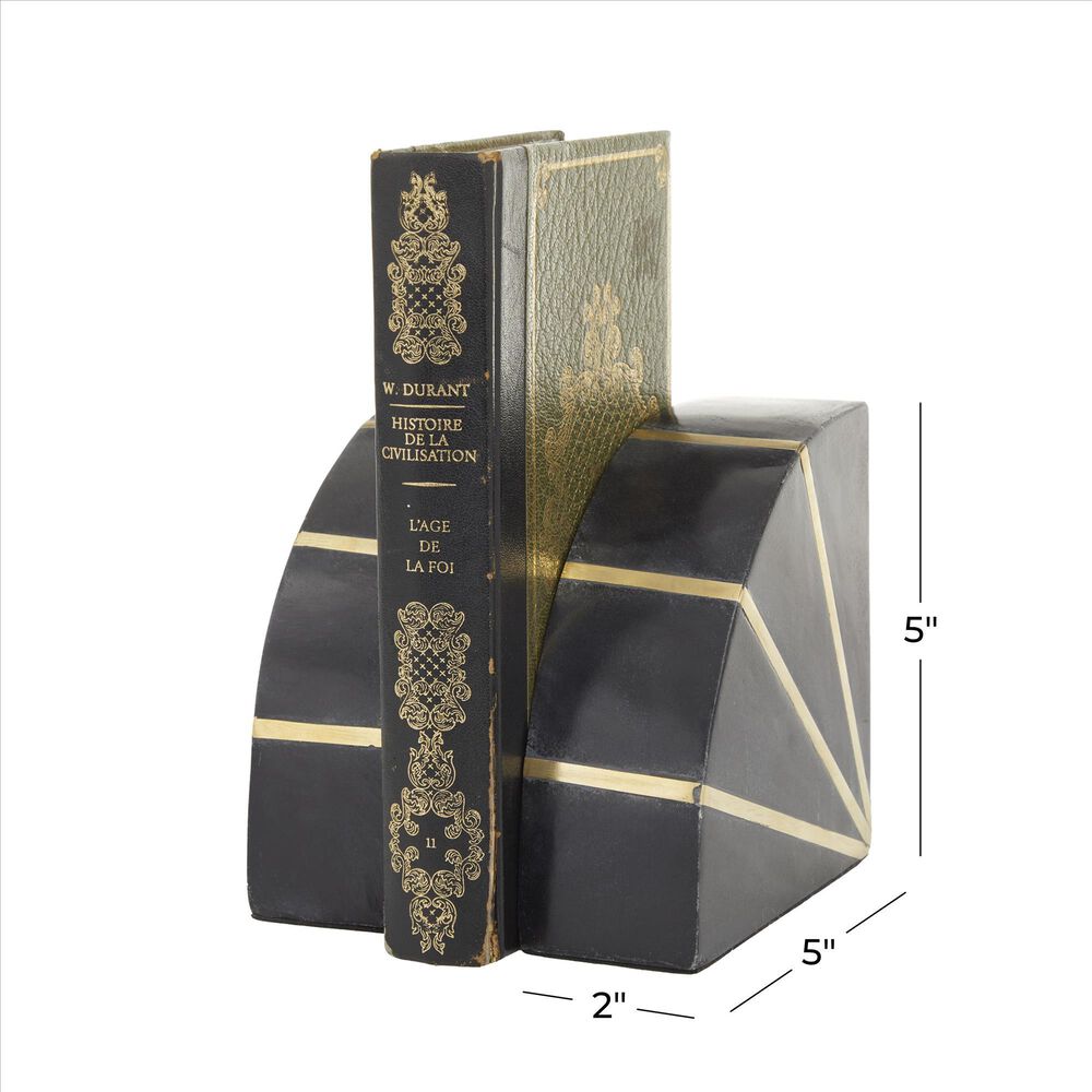 Maple and Jade 5&quot; Decorative Bookend in Matte Black, Gray and Gold&#40;Set of 2&#41;, , large