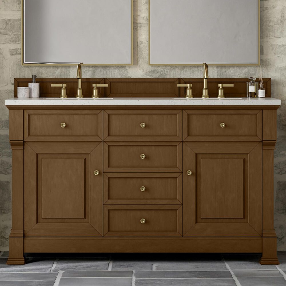 James Martin Vanities Brookfield 60&quot; Double Bathroom Vanity in Honey Oak with 3 cm Lime Delight Quartz Top and Rectangular Sinks, , large