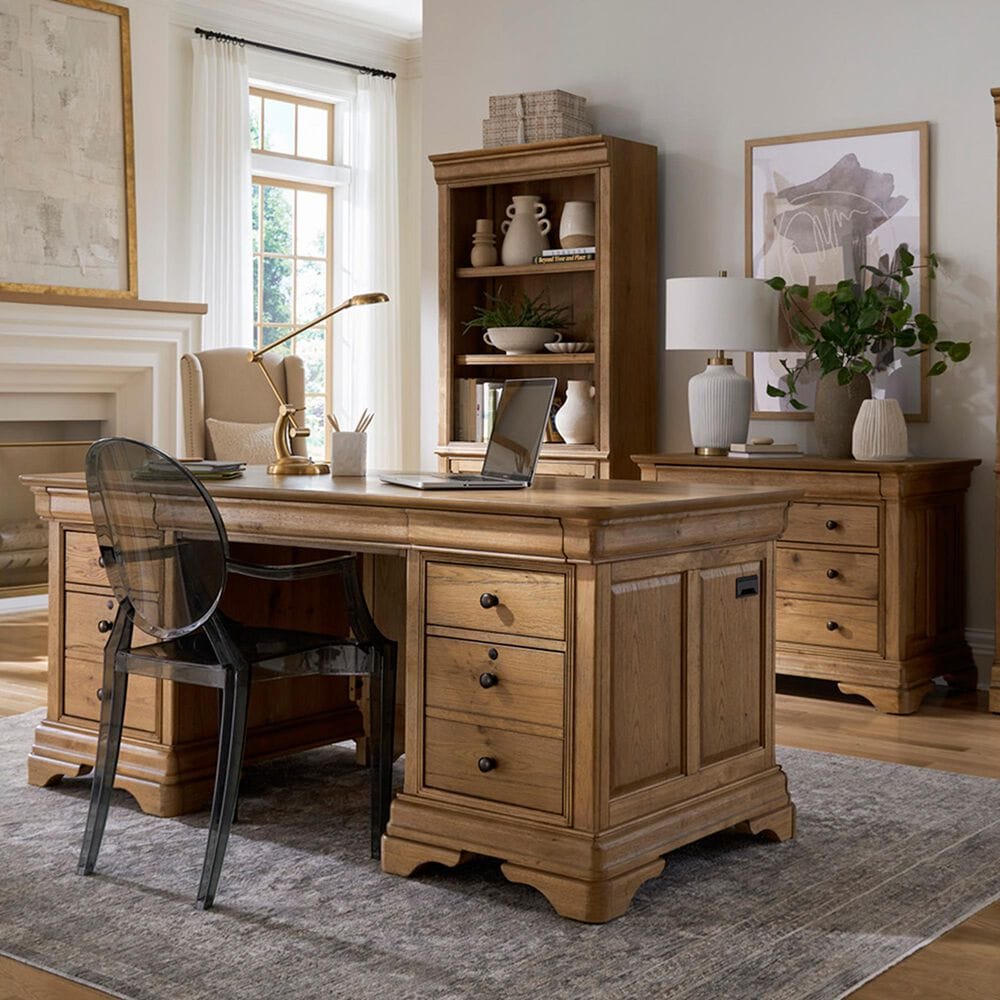 Riva Ridge Chateau Philippe 2-Piece Executive Desk and File Cabinet Set in Cognac, , large