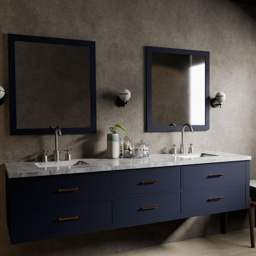 Lexora Home Castor 84" Double Bathroom Vanity in Blue with 2 cm White Carrara Marble Top and Rectangular Sinks, , large