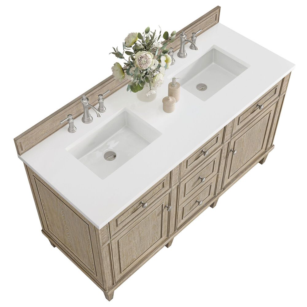James Martin Vanities Lorelai 60&quot; Double Vanity in Whitewashed Oak with 3 cm White Zeus Quartz Top, , large