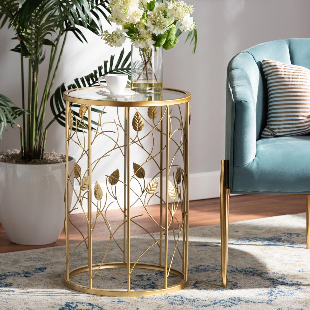 Baxton Studio Anaya End Table in Brushed Gold, , large