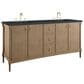James Martin Kinnsden 72" Double Bathroom Vanity in Weathered Oak with 3 cm Charcoal Soapstone Silestone Top and Rectangular Sinks, , large