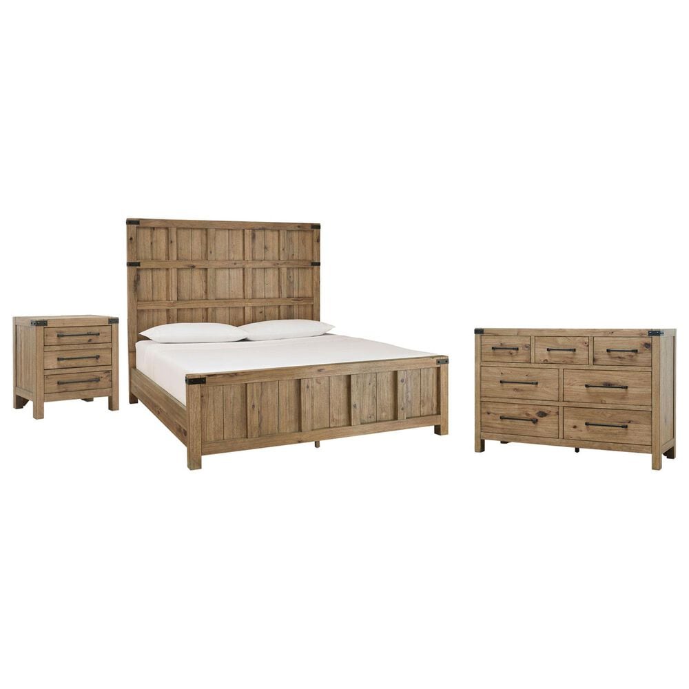 Millenium Ridgester California King Panel Bed with Dresser and Nightstand in Light Brown with USB Ports, , large