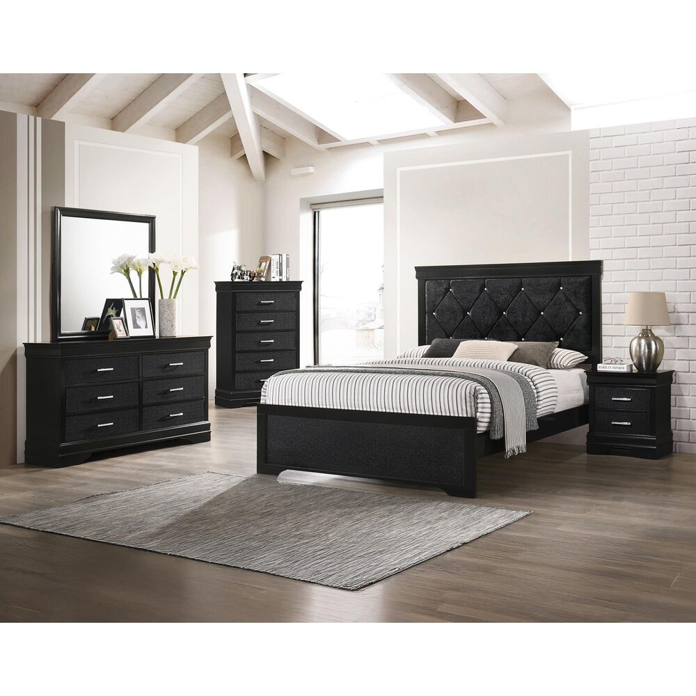 Crown Mark Amalia Queen Upholstered Panel Bed in Black, , large