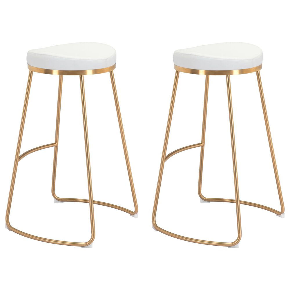 Zuo Modern Bree Barstool in White and Gold &#40;Set of 2&#41;, , large