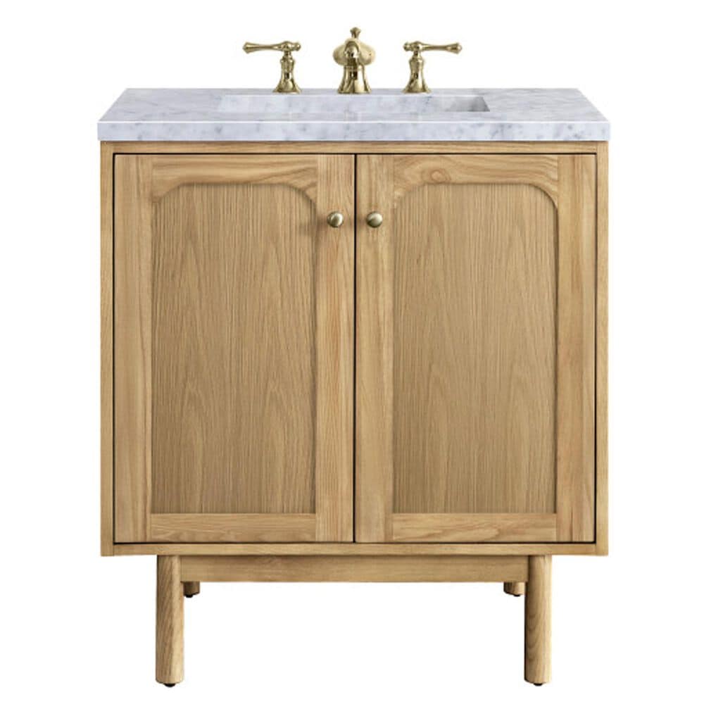 James Martin Vanities Laurent 30" Single Bathroom Vanity in Light Natural Oak with 3 cm Carrara White Marble Top and Rectangular Sink, , large