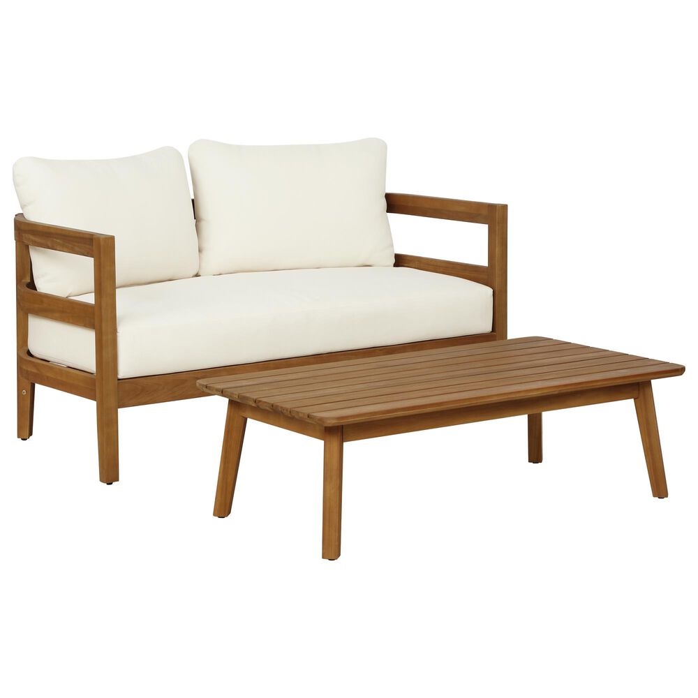 Linon Home Decor Breton 2-Piece Outdoor Conversation Set in Brown, , large