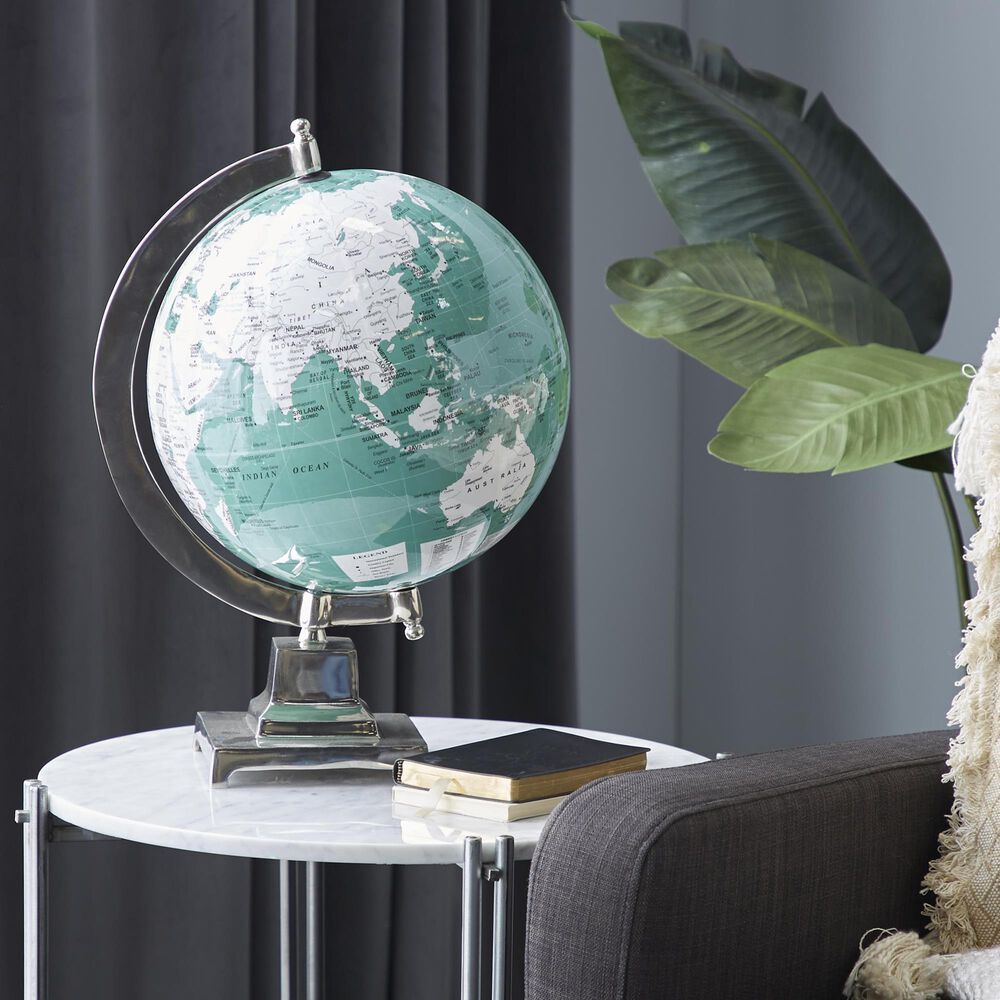 Maple and Jade World Map Educational Geographic Earth Globe in Teal, White and Satin Silver, , large