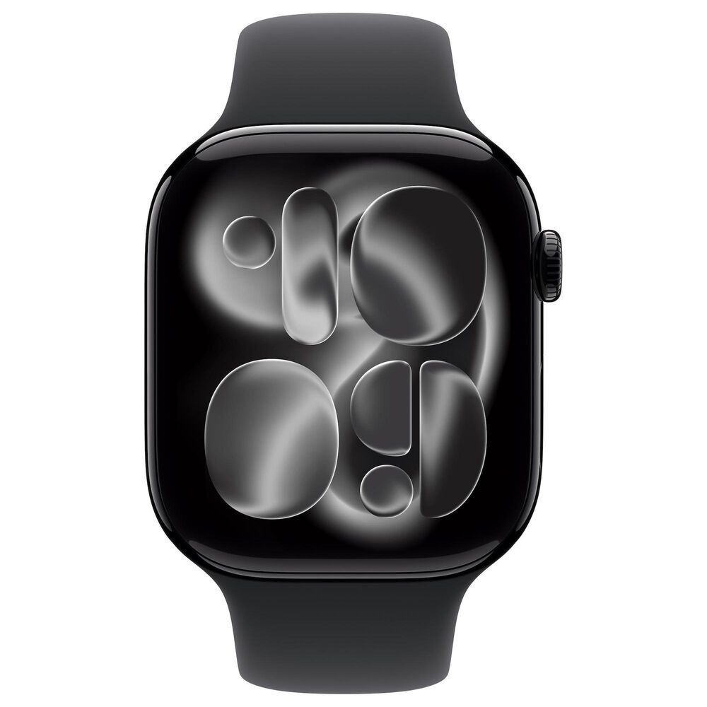 Apple Watch Series 11 (GPS+Cellular) 46mm Aluminum Case with Black Sport Band - M/L in Jet Black and 2-Year AppleCare+, , large