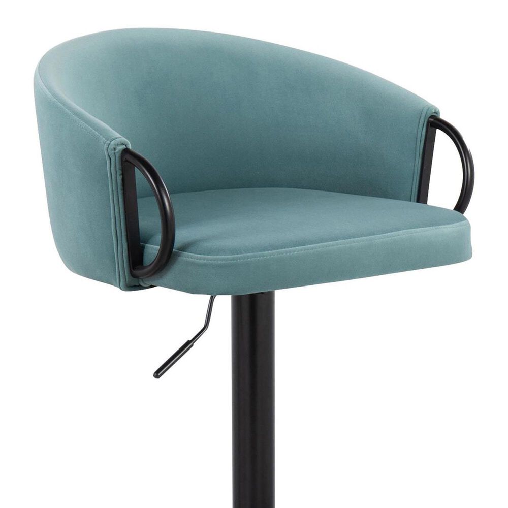 LumiSource Claire Swivel Adjustable Barstool with Light Blue Velvet Upholstery in Black (Set of 2), , large