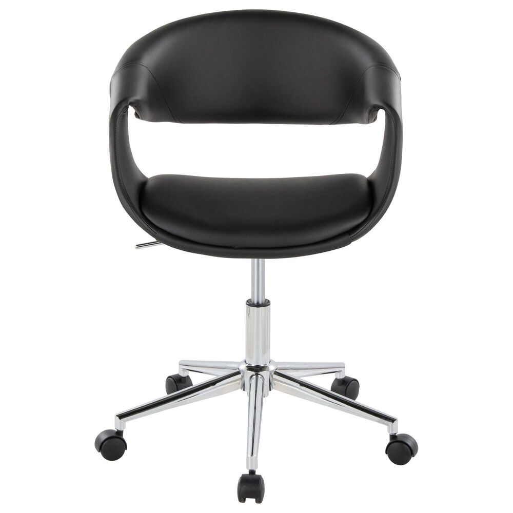 LumiSource Curvo Swivel Task Chair with Black Faux Leather Cushion in Chrome, , large
