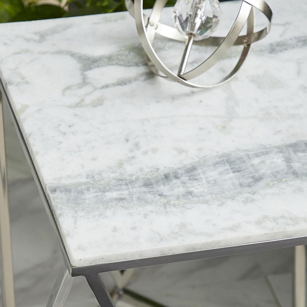 Maple and Jade Geometric Accent End Table in Silver and White, , large