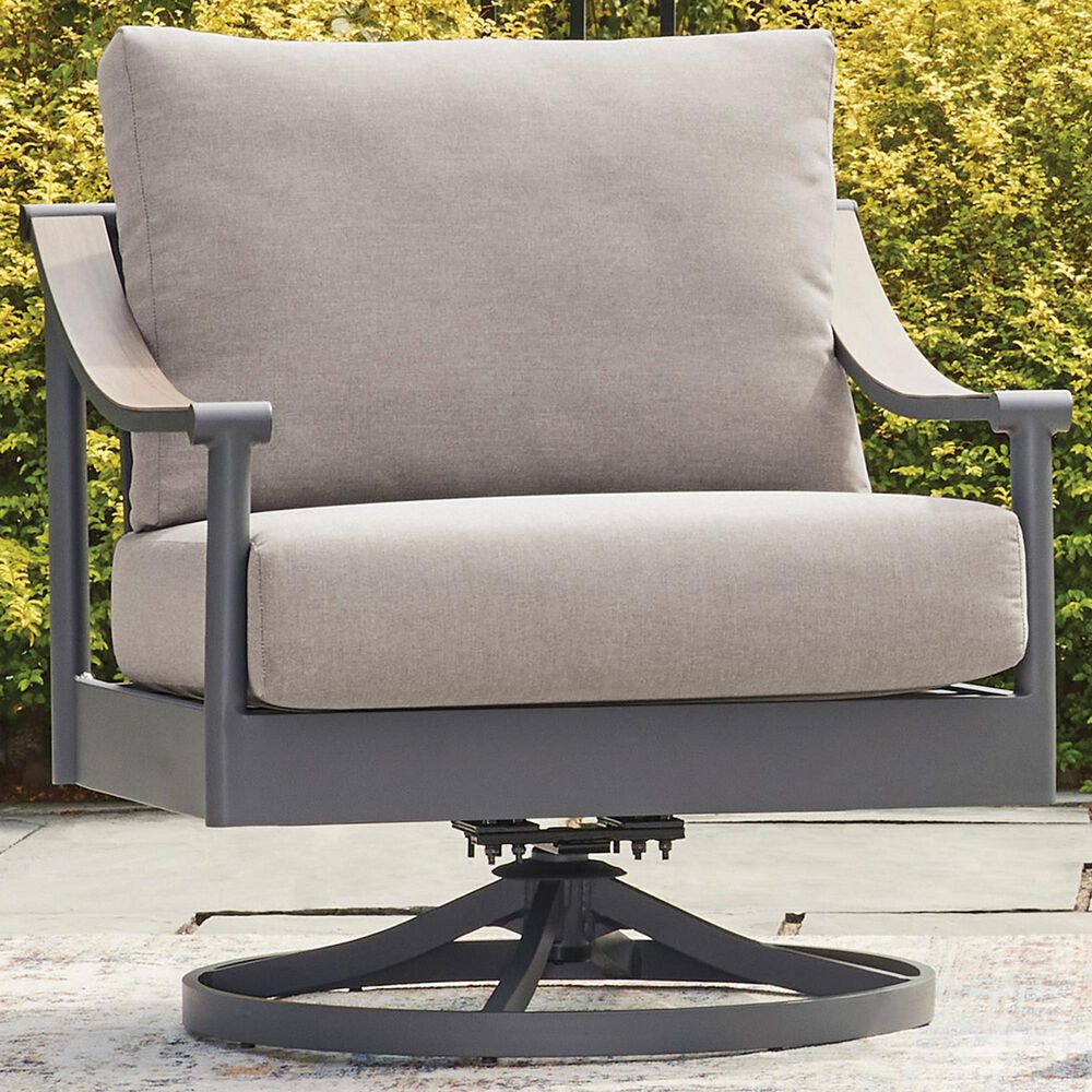 Ashley Ocean Beach Patio Swivel Rocker Lounge Chair with Cushion in Gray, , large