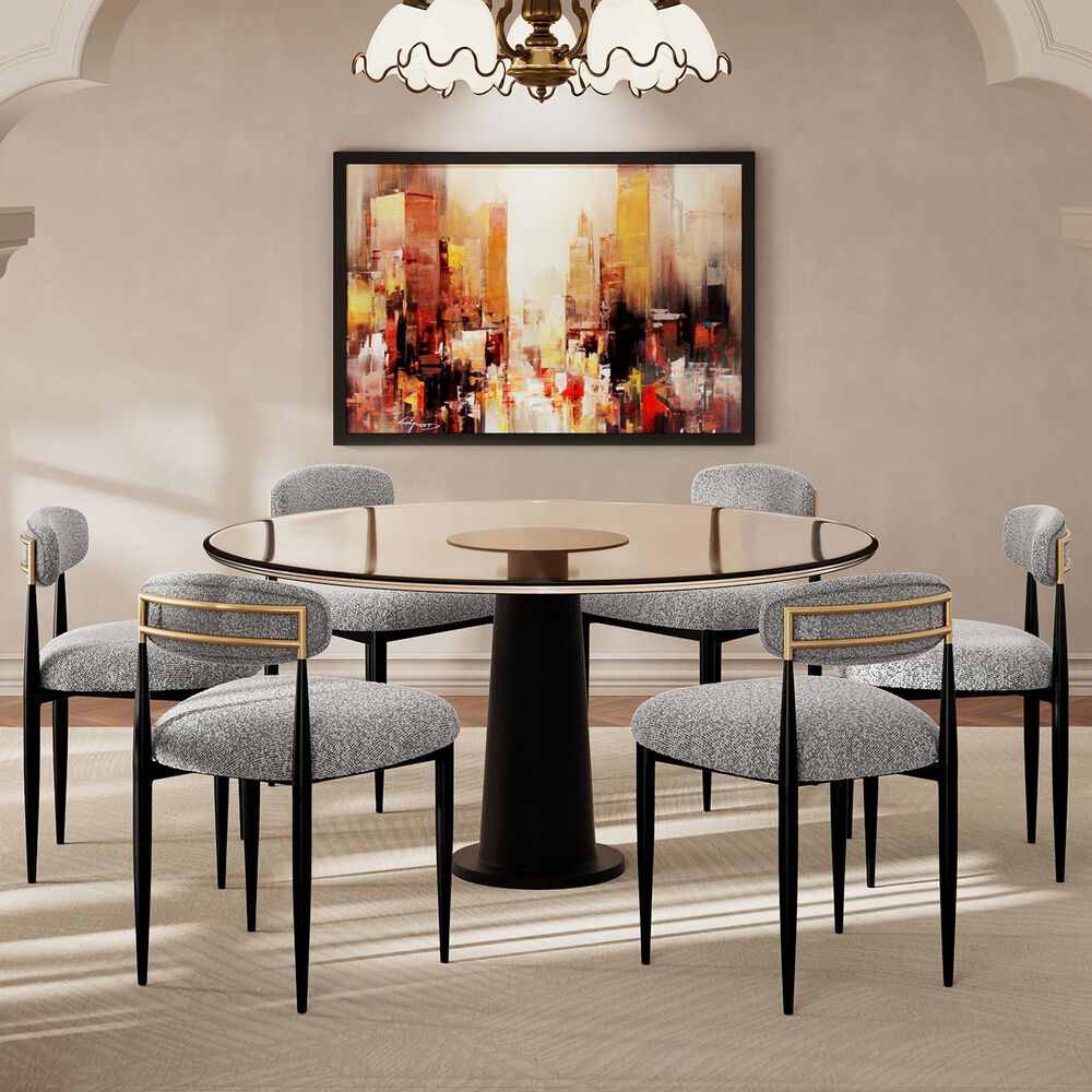 Morden Fort Modern Boucle Side Chair with Grey Cushion in Black and Gold (Set of 6), , large