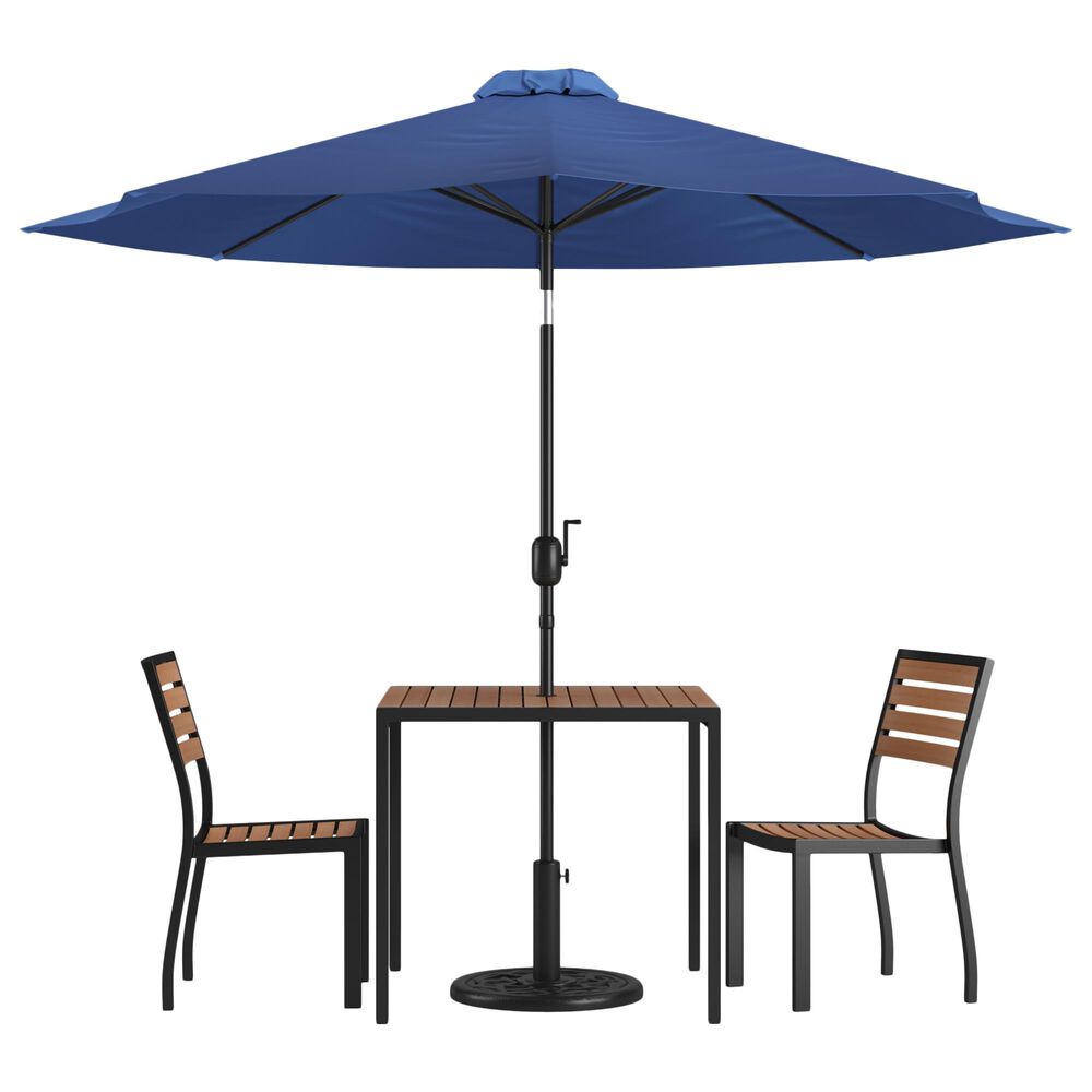 Flash Furniture Lark 5Piece Patio Dining Set with Navy Umbrella in