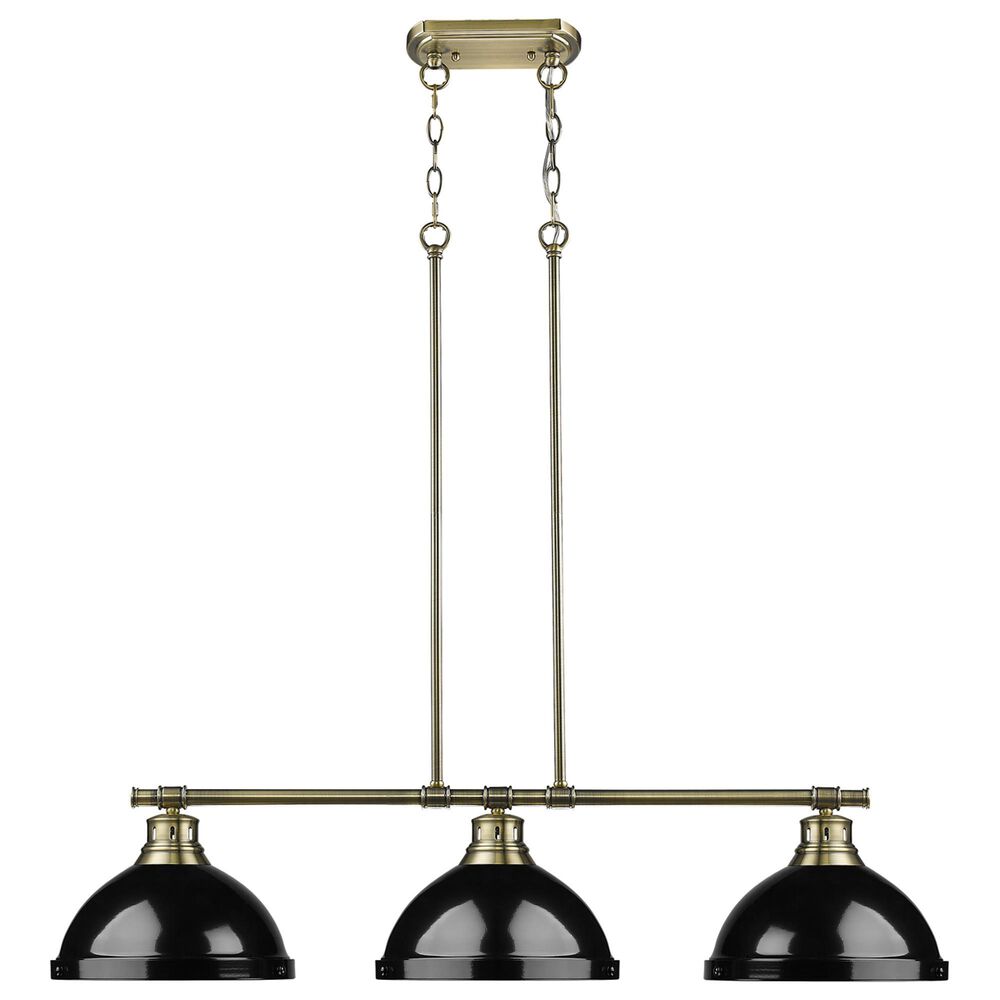 Golden Lighting Duncan 3-Light Pendant with Black Shade in Aged Brass, , large