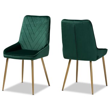 Baxton Studio Priscilla Dining Chair in Green and Gold (Set of 2), , large