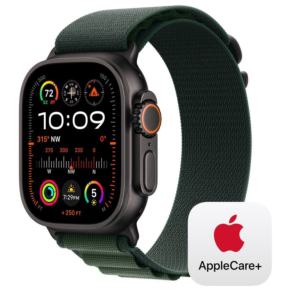 Apple Watch Ultra 2 GPS + Cellular 49mm Black Titanium Case with Dark Green Alpine Loop - Large, , large