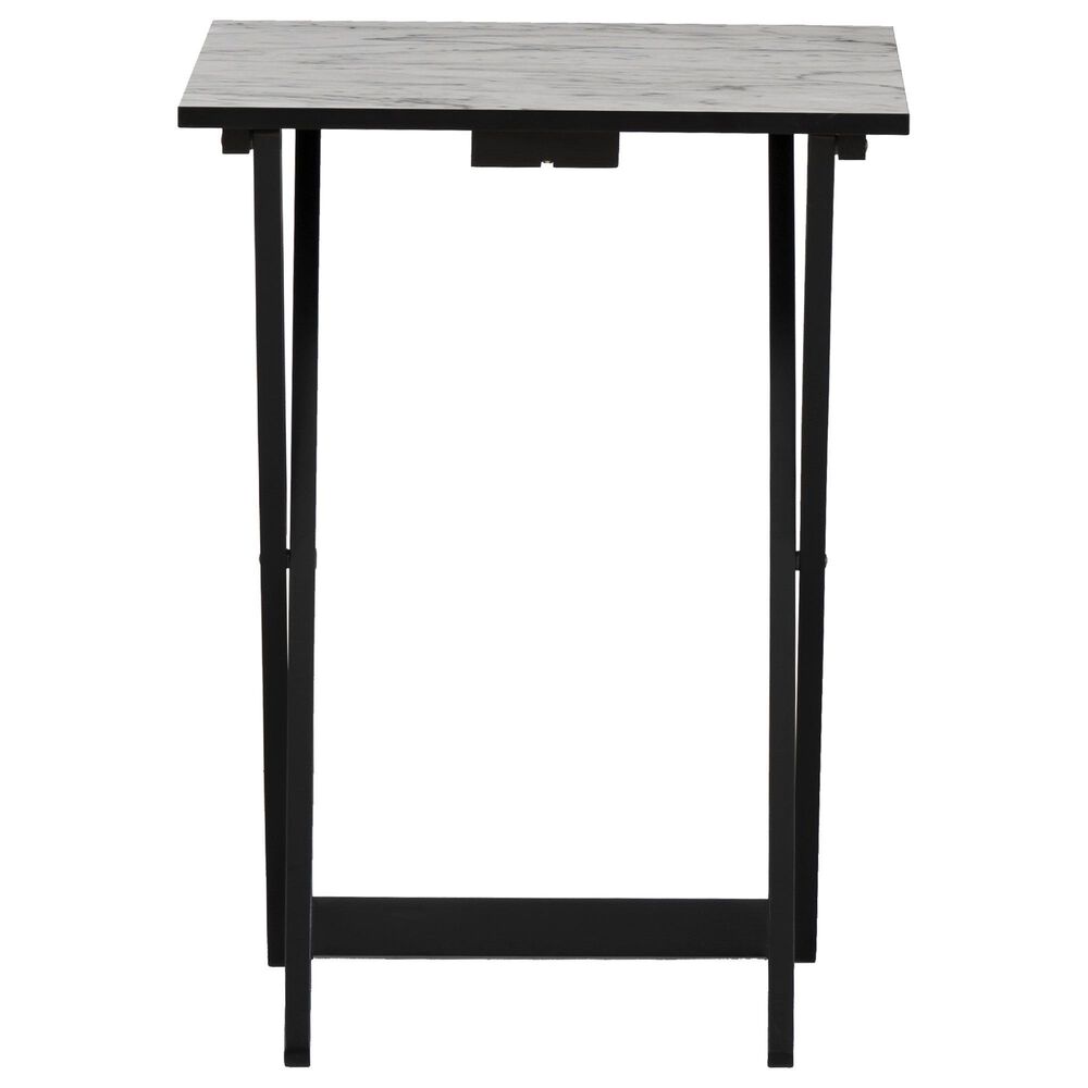 Linon Home Decor Talia Folding TV Tray Table Set with Stand in Black and White (Set of 4), , large