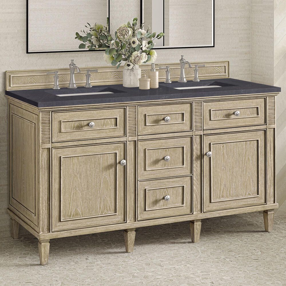 James Martin Vanities Lorelai 60&quot; Double Vanity in Whitewashed Oak with 3 cm Charcoal Soapstone Quartz Top, , large