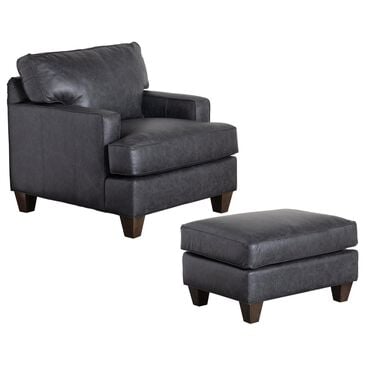 Craftmaster Furniture Corp Stationary Leather Chair and Ottoman Set in Dark Gray, , large