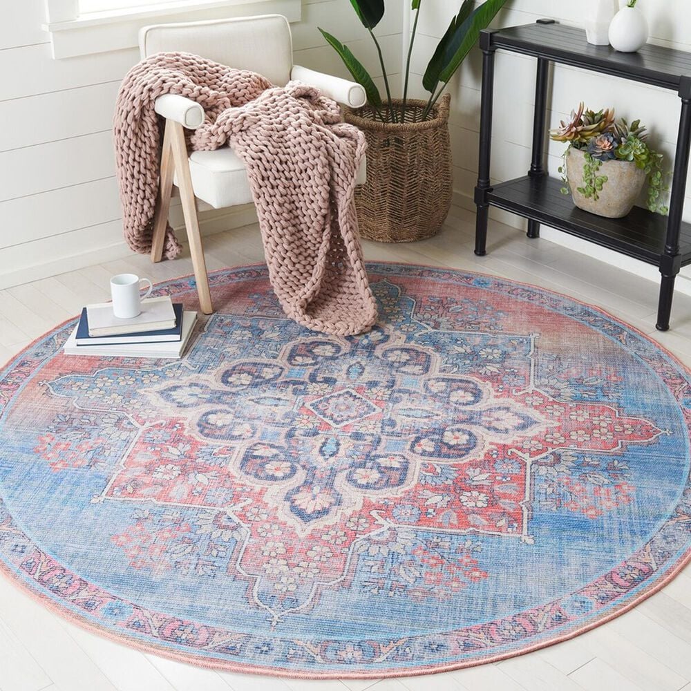 Safavieh Serapi  SEP580 6&#39;7&quot; Round Red and Blue Area Rug, , large