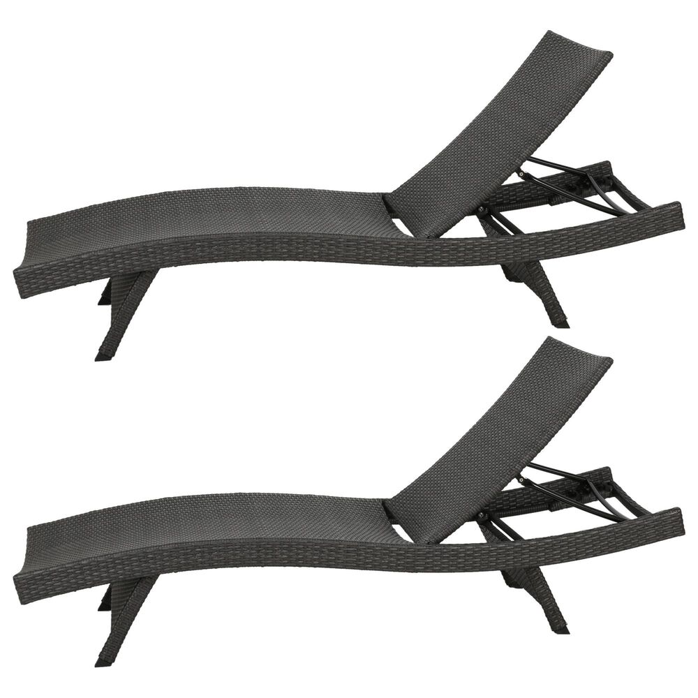 Hearth and Haven Salem PE Wicker Chaise Lounge in Grey &#40;Set of 2&#41;, , large