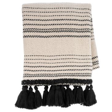 Ganz USA 50" x 60" Graduated Striped Throw in Black and Natural, , large