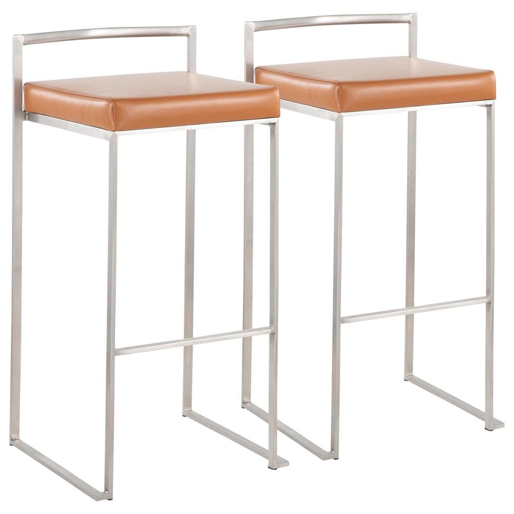 Lumisource Fuji Stackable Barstool with Camel Faux Leather in Stainless Steel (Set of 2), , large