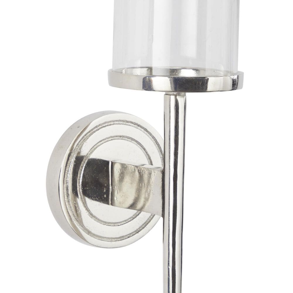 Maple and Jade 23&quot; Single Indoor/Outdoor Wall Mount Candle Holder in Polished Silver and Clear, , large