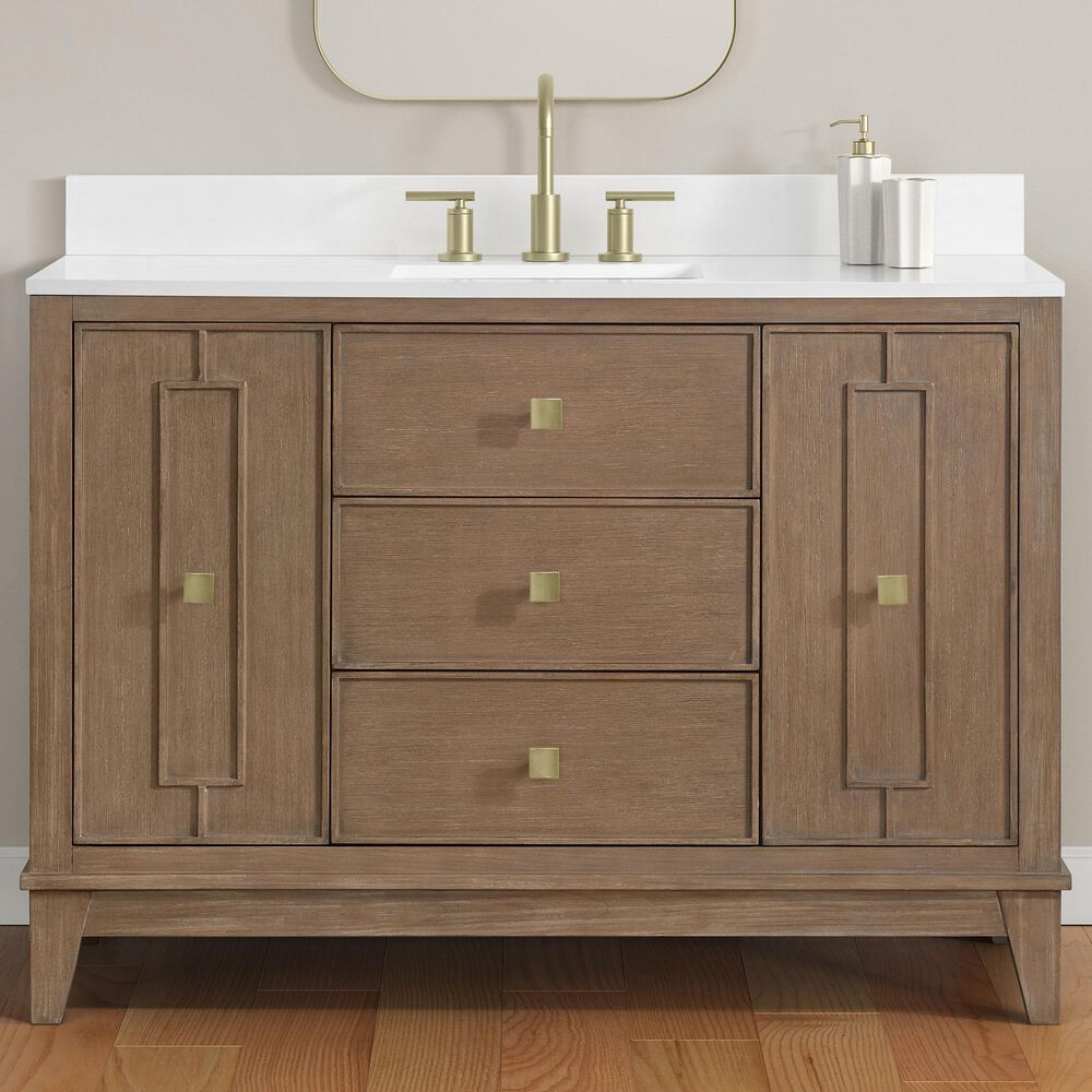 37B Kinsale 48" Single Bathroom Vanity Cabinet in Walnut Drift with White Composite Stone Top and Backsplash, , large