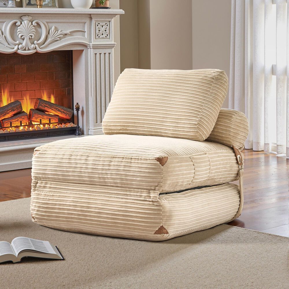 HOMLUX Convertible Sleeper Chair with Pillow and Back Support in Beige, , large