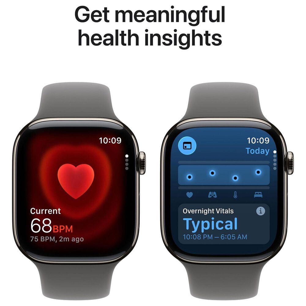 Apple Watch Series 11 (GPS+Cellular) 46mm Titanium Case with Stone Gray Sport Band - S/M in Natural and 2-Year AppleCare+, , large