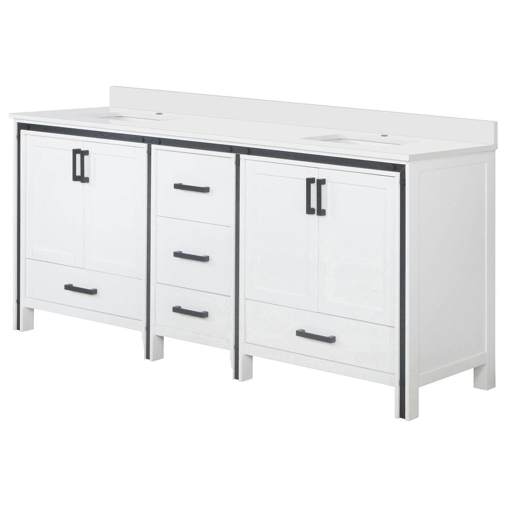 Lexora Home Ziva 80" Double Bathroom Vanity in White with 2 cm White Cultured Marble Top and Rectangular Sinks, , large